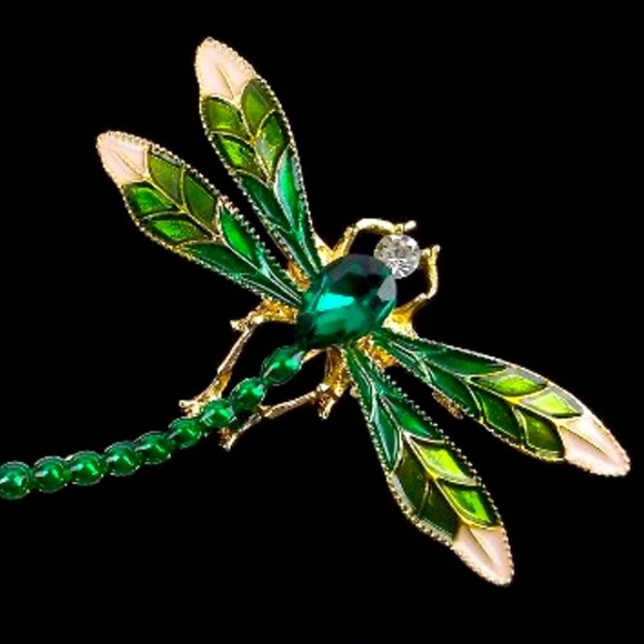 Enameled Rhinestone Dragonfly Brooch - Picture 1 of 2